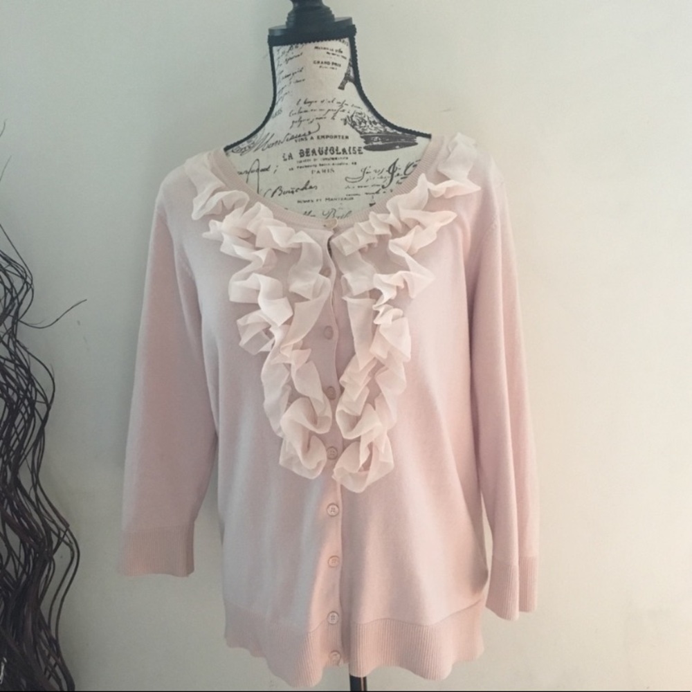 THE LIMITED girly ruffle front baby pink cardigan